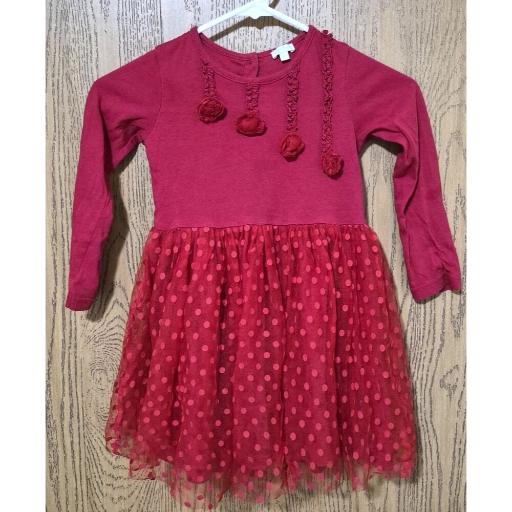 Le Top Girls Y2K Red Long Sleeve Chiffon Rose Spotted Tutu Dress Size 5